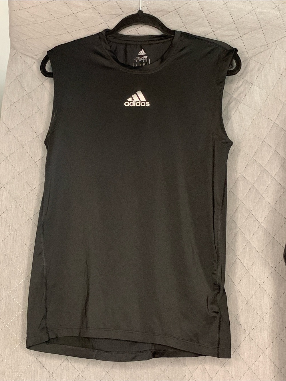 #198 Adidas Black Techfit Performance Sleeveless Muscle Tank